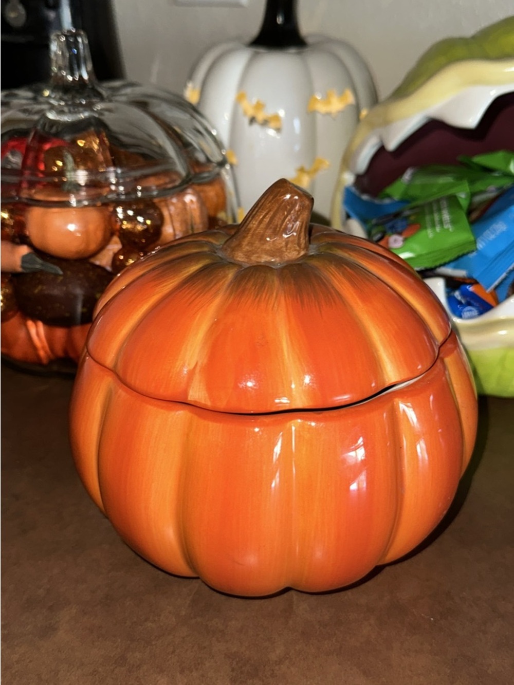 Vintage Ceramic Pumpkin Candy Dish - Orange